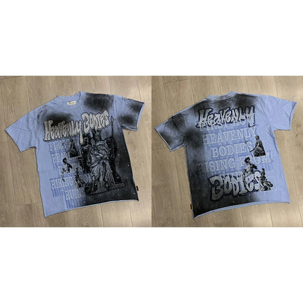 2026 New Style Cotton T-Shirt Short Sleeve Full-Printed Digital Print Men Women Couple Street Hip Hop Hooded Top