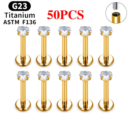 10/50PCS G23 Ttianium Piercing Labret Lip Stud Ring CZ 16G Internal Thread Stud Earring Ear Tragus Cartilage Helix Daith Jewelry
