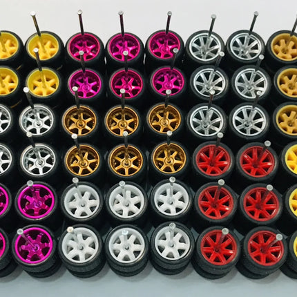 11mm wheels for 1/64 Scale Alloy Car Models 1/64 wheels with Tires + Axles for Hot Wheel/Matchbox/Domeka/Tomy 1:64