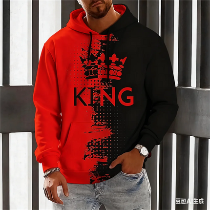 Funny Crown Pattern Men's Hoodies Fashion Gradient Letter Print Loose Sweatshirts Hip Hop Trend y2k Clothes Fall Casual Pullover