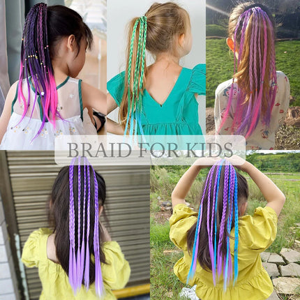 Synthetic Kids Colorful Wig Ponytail Headbands Rubber Bands Small Braids Hair Extension Hair Band Headwear Kids Hair Accessories