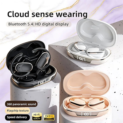 Bluetooth Headsets Electroplated Ear Hook Wireless Sports Earphone HiFi Stereo Long Battery Life Digital Display Open Headphones