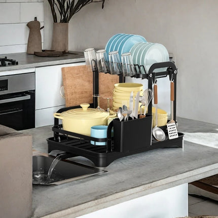 Adjustable Expandable Dish Drying Rack Over Sink New Kitchen Dish Bowl Drainer Storage Rack With Drain Tray For Home Counter