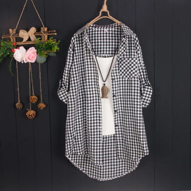 women's mid-length spring and autumn thin jacket loose casual lazy style fashionable top large size long-sleeved shirt