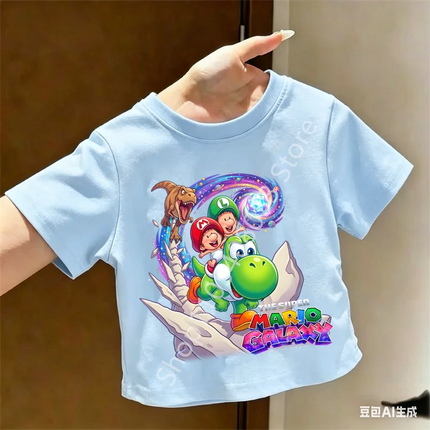 Super Marios T-shirt for Children Cartoon Anime Clothes Round Collar Clothing Short Sleeve Kid Summer Tee Top