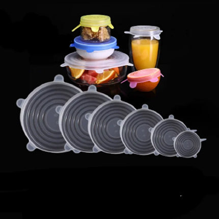 6PCS Silicone Stretch Lids Multifunctional Retractable Fresh-keeping Food Bowl Covers Reusable Saving Covers for Kitchen