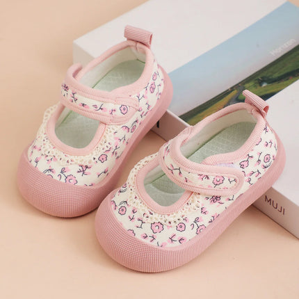 Girls' Princess Shoes 2025 Spring and Autumn New Children's Canvas Shoes Fresh Style Baby Girl Velcro Walking Shoes