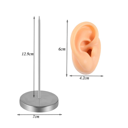 Soft Silicone Ear Model Tattoo Practice Body Jewelry Display Piercing Tools Earring Display Tool Metal Display Stand Kit