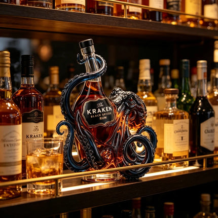Unique Kraken Octopus Glass Liquor Bottle, Clear Rum Decanter, Decorative Barware & Home Display Piece for Spirits