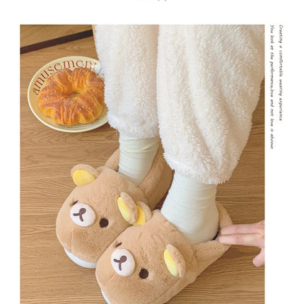 Cute Rilakkuma Unisex Cotton Slippers Warm Indoor Outdoor Anti-Slip Home Shoes Cute Design Winter Wearable for Men And Women