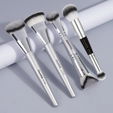 MAANGE 4pcs Makeup Brushes 2pcs Dual-ended Concealing Blush Brushes 2pcs Flat Top Angled Foundation Brushes Kit for Gifts Girls