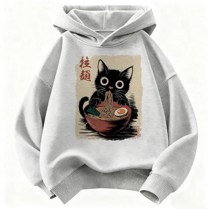 Retro Japanese Ramen Cat Hoodie Manga Kids Cat Children's Sweatshirt Cute Hoody for Boys Girls Autumn Winter Casual Hoodies