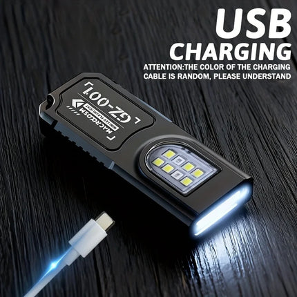 Powerful Mini COB LED Keychain Flashlight USB C Rechargeable Hanging Work Light Waterproof Keyring Camping Walking Pocket Lamp