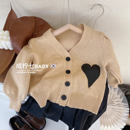 2023 Spring Autumn Girls Jumpers Love Khaki Toddler Boys Tops Sweater Cardigan Children's Sweater Children Clothing Baby-clothes