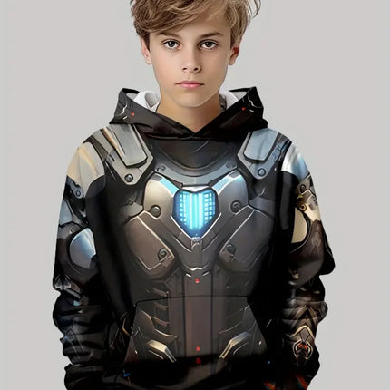 Fashion Hoodies for Boys Mecha 3D Print Kids Clothes Long Sleeve Sweatshirt Loose Oversized Top Casual Streetswear Boys Clothing