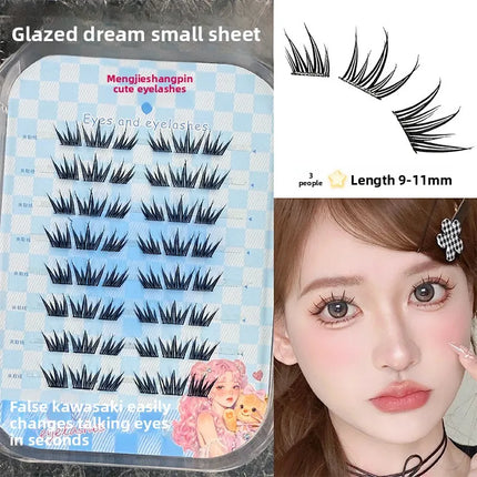 No Glue Self-Adhesive False Eyelashes - Dramatic Volume Natural Wispy Winged Fox Eye Manga Style Fluffy Cat Eye Lashes 7-12mm