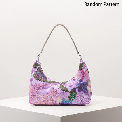 Shoulder Bag,Floral Pop,Sequin Bag,Embroidery,Gala Night,Party Outfits,Prom Bag,Wedding Items,Elegante,Valentine,Random Pattern