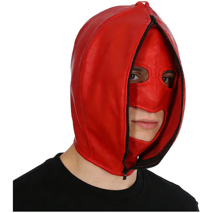Leather Mask Full Face Double Layer Headgear Zip Head Hood Adjustable Lace-up Leather Bondage Masks Halloween Cosplay Party Mask