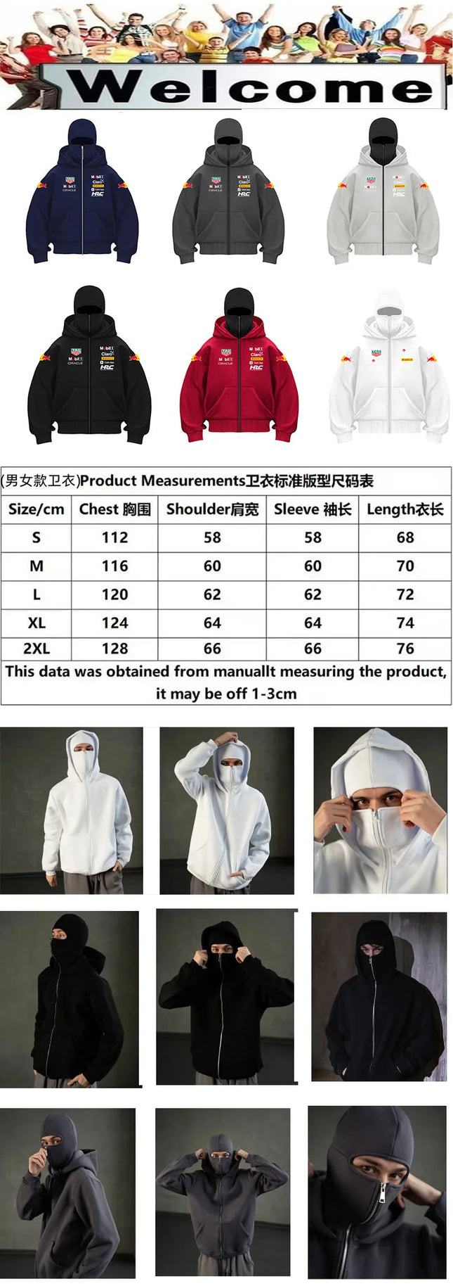 Men's Zipper Cardigan Hoodie with Red Bull Logo Motorcycle Jacket Style Casual Thermal Streetwear Outdoor Mountain Racing Hooded