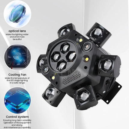 150W Moving Head Disco Light RGBW Remote Control DMX512 6 Arms Bee-Eyes Mini Beam DJ Party Lights Stage Effect for Events Club