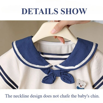 2025 Baby Navy Style Short-Sleeve Romper - Summer Newborn Outfit with Shorts, Breathable Cotton Casual Wear 0-24M