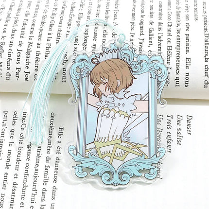 Kawaii Sweet Anime Card Cap tor Sakura Book Mark with Creberus Tassel Metal Bookmark for Women Girl Fans School Reading Supplies