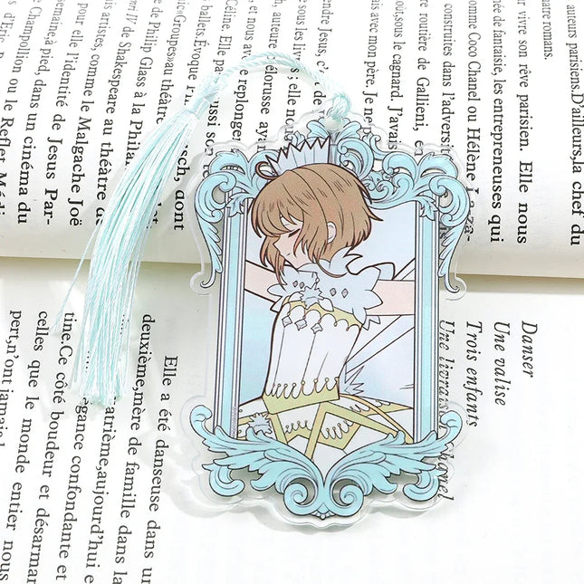 Kawaii Sweet Anime Card Cap tor Sakura Book Mark with Creberus Tassel Metal Bookmark for Women Girl Fans School Reading Supplies
