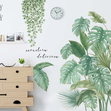 Tropical Monstera Leaf Plants Wall Art Sticker Nordic Wall Decals Vinyls Stickers for Living Room Bedroom Kitchen Home Decor