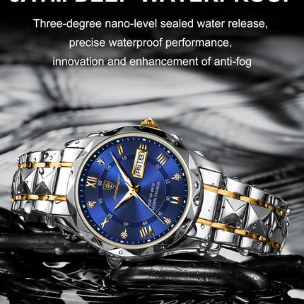 POEDAGAR Luxury Men Wristwatch Waterproof Luminous Date Week Watch For Man Stainless Steel Men's Watches Quartz Male Clock Sport