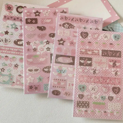 DIY Cute Cartoon INS Strawberry Glitter Sticker Stationery Decorative Stickers Musical Note Sticker Journal Sticker