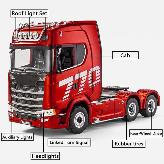 HUINA 1/18 19CH RC Truck 1501 770S Alloy Tractor 2.4G Remote Control Engineering Trailer Truck with Light and Sound Toys