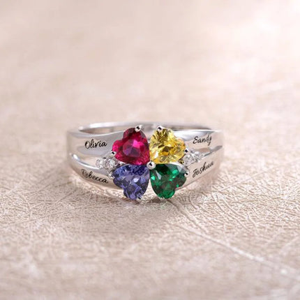Personalized 1-8 Birthstone Rings Family Mothers Cubic Zirconia Ring Custom Engraved Name Rings Jewelry for Women Grandma Couple