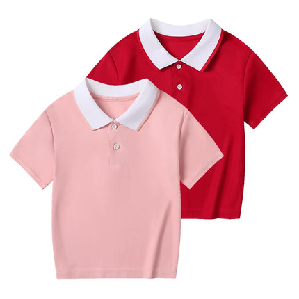 2/1 Piece Children's Summer Color Matching Lapel POLO Shirt Boy Casual Handsome Basic Short-sleeved Girl Joker Sweet Tennis Top