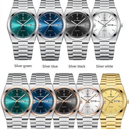 POEDAGAR Luxury Watch For Man Waterproof Luminous Date Week Stainless Steel Men Watch Casual Quartz Men's Watches Male Clock+box