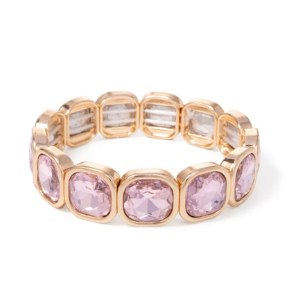 2024 Gold Color Crystal Bangle Handmade Square Shape Rhinestones Boho Women Tennis Bracelet Elastic Bohemian Zircon Jewelry