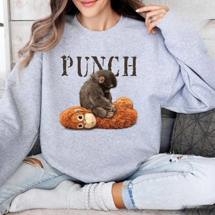 Punch Cozy Kawaii Autumn and Winter Sweatshirt Baby Monkey and Plush Toy Animal Lover Gift Cute Viral Matching Hoodies Pullover