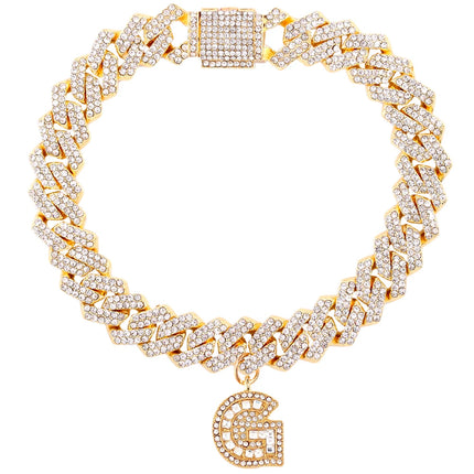 New 14MM Iced Out Cuban Chain 26 Initial Letter Anklets for Women Bling Paved Rhinestone Hip Hop Ankle Bracelet Barefoot Jewelry
