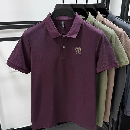 High-end brand 100% cotton short-sleeve polo shirt men's fashion luxury letter embossed casual business breathable summer T-shirt