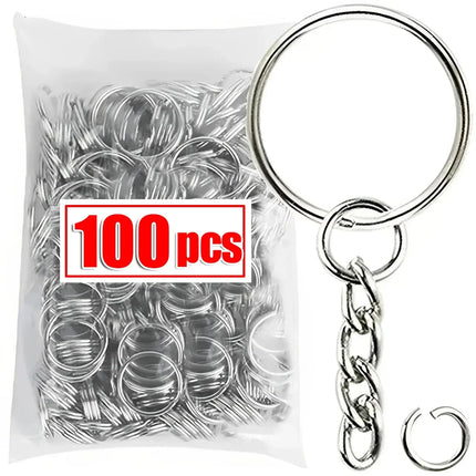 50-1000pcs Metal Blank Keyring Keychain Split Rings Keyfob Keyring Lobster Clasp Keychain Key Pendant Ring Stainless Steel Rings