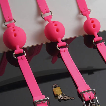 Breathable Ball Gag Locking,BDSM Silicone Mouth Gags,Sex Toys for Couples,Bondage Restraints,Role Play,Adult Games