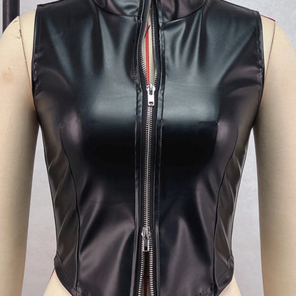 Sexy black zipper leather crop top women clothing summer body PU tank tops woman vintage gothic clothes streetwear top outfit