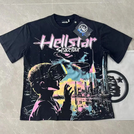 Retro Washed Loose Ex-Ort Sweet T-shirt Hell Star Skull Letter Print High Street Short Sleeve Summer Top for Men and Women