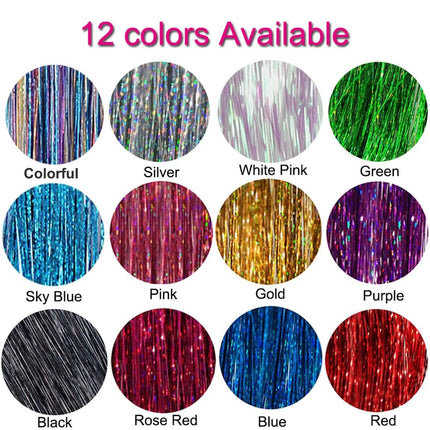 Rainbow Hair Tinsel Kit 6pcs 1200 Strands Glitter Tinsel Hair Extensions Heat Resistant Sparkling Shiny Fairy Hair Acc