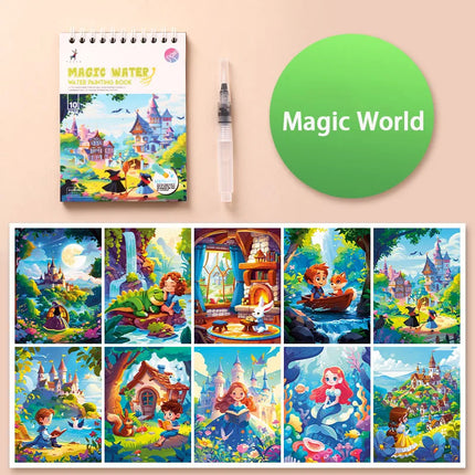 Magic Water Doodle Books Kids Toddlers Drawing Toys Cute Cartoon Unicorn Ocean Forest Animal Reusable Water Painting Cardboard