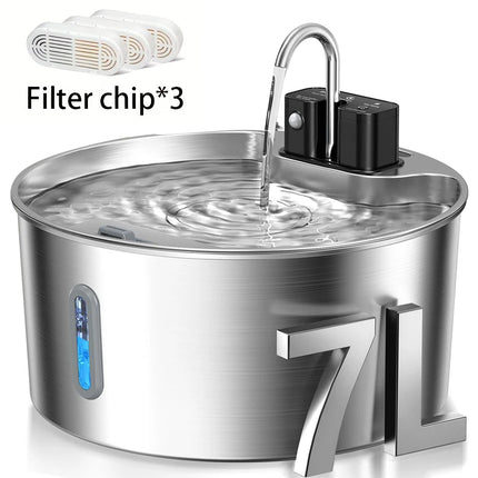 7L Cordless Cat Water Fountain Battery Powered Cordless Stainless Steel Pet Water Fountain Rechargeable Built-in Motion Sensor