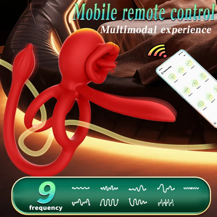 APP Vibrating Cock Ring Sleeve Rose Clitoral Vibrators Tongue Clit Stimulator Anal Plug Prostate Massager Sex Toys for Men Women