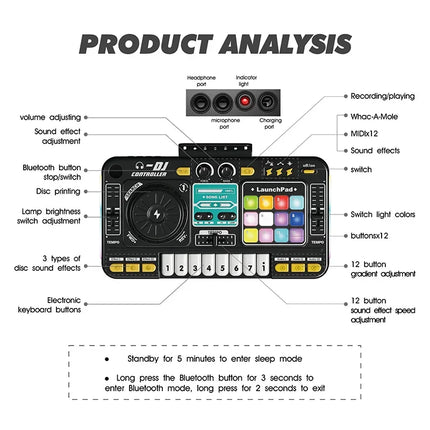 Kids Simulation DJ Mixer Controller Toys Multifunctional Music Effects Electronic Piano Keyboard Learning Birthday Gift Boy Girl