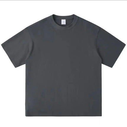 Black White GSM 500g Heavy-duty Pure Cotton T-shirt, Thickened Threaded Round Neck Short Sleeves, Three-Needle Half Sleeve Tees