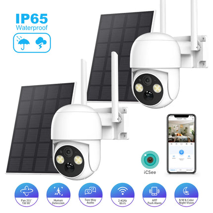 XVIM 2-Pack 5MP Solar-Powered Wireless Outdoor Security Camera IP65 Waterproof 360° Pan/Tilt Full-Color Night Vision 2-Way Audio