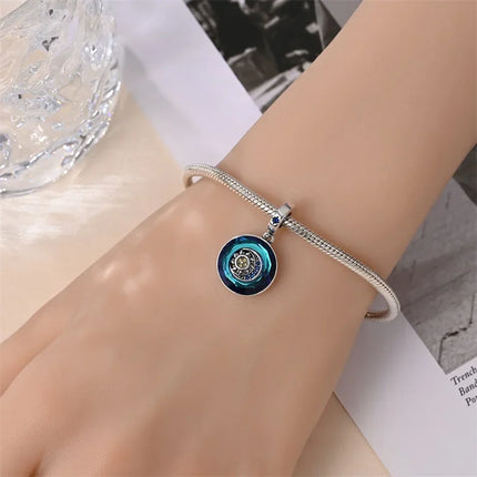 100% 925 Sterling Silver Blue Round Crystal Life Tree Angel Star Moon Pendants Charms Fit 925 Original Bracelets DIY Jewelry